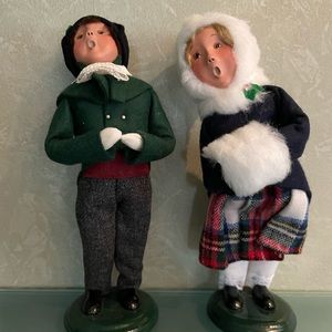 Byers choice, carolers, girl and boy plaid set